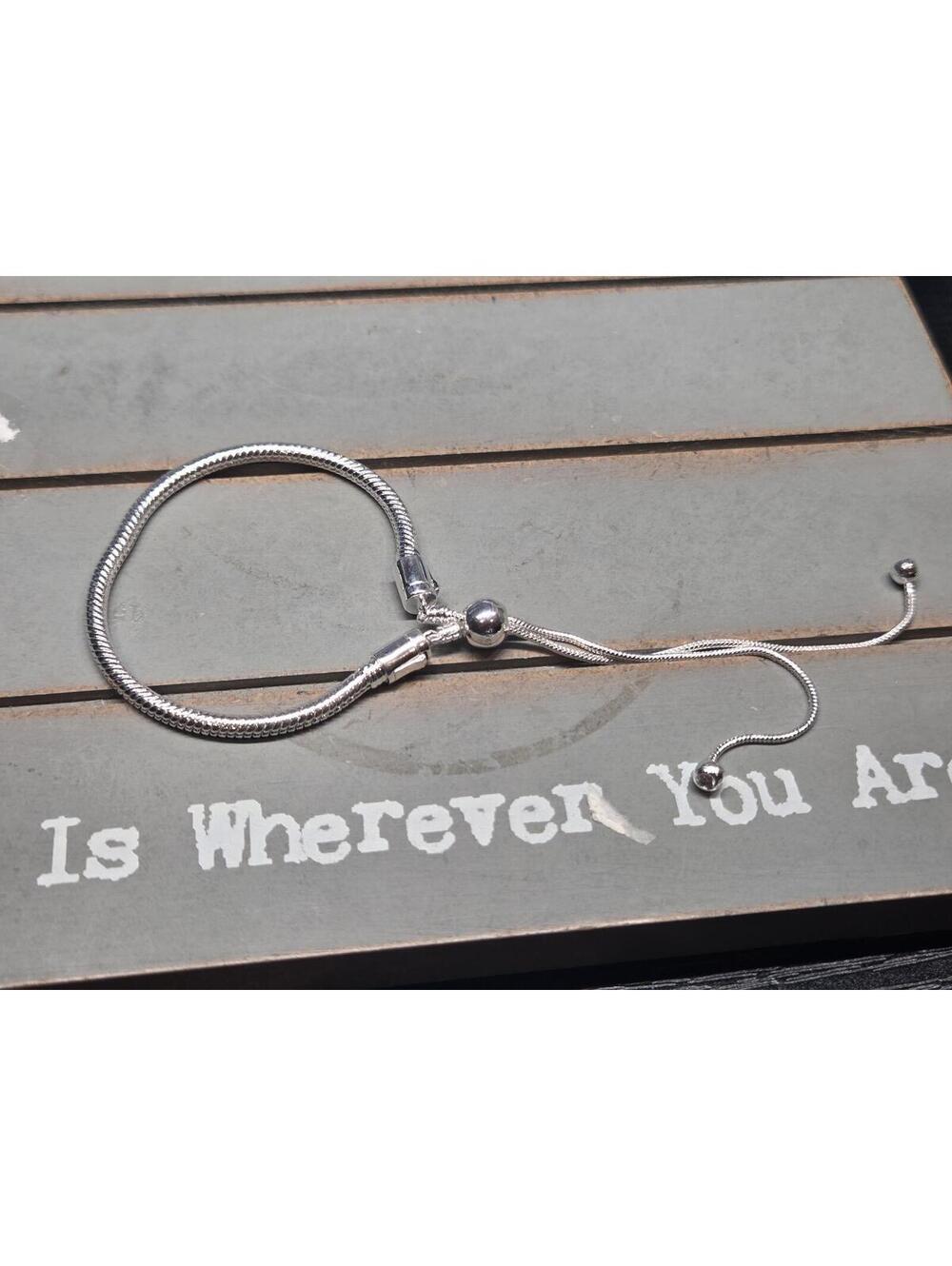 for charm bracelets - - Silver Adjustable Snake Chain Bracelet